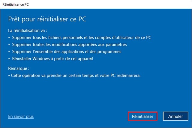 Réinitialiser votre PC sous Windows 10