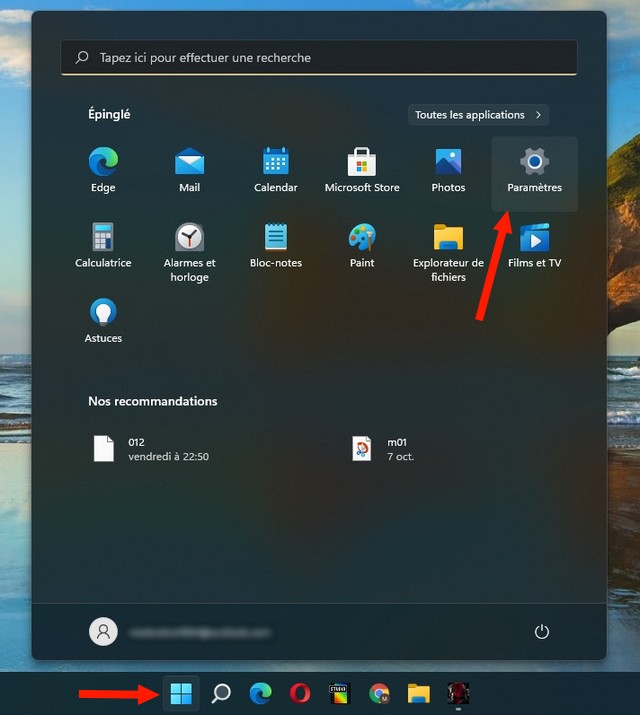 Sélectionner l'option Paramètres Windows 11