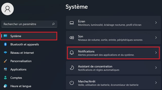 Sélectionnez l'onglet Notifications