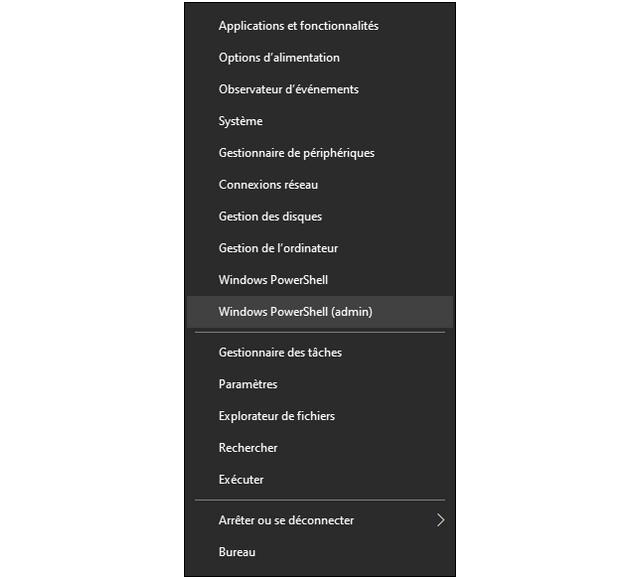 Sélectionnez l'option Windows PowerShell