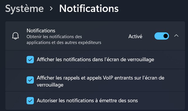 les autres options des notifications