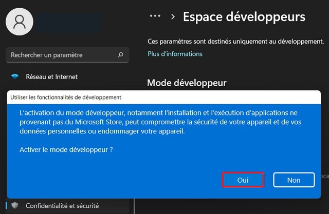 Activer le mode développeur sous Windows 11