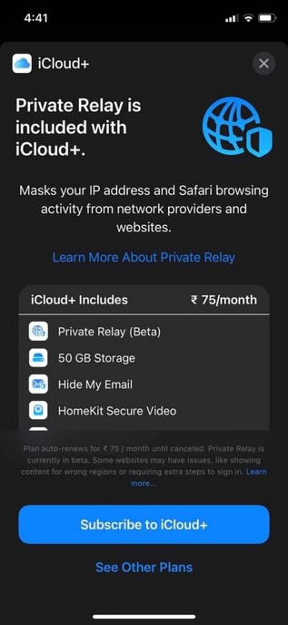 Activer le relais privé iCloud