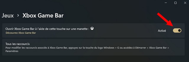 Activez l'option Ouvrir Xbox Game Bar