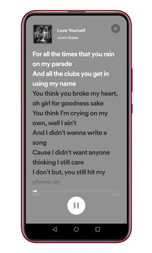 Afficher les paroles en plein écran