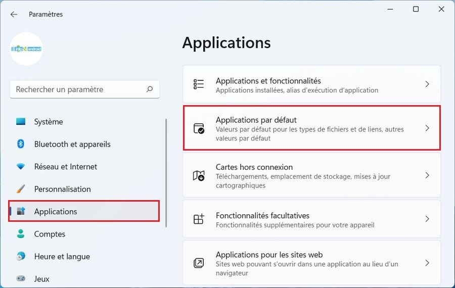 Applications par défaut