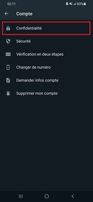 Appuyez sur Confidentialité