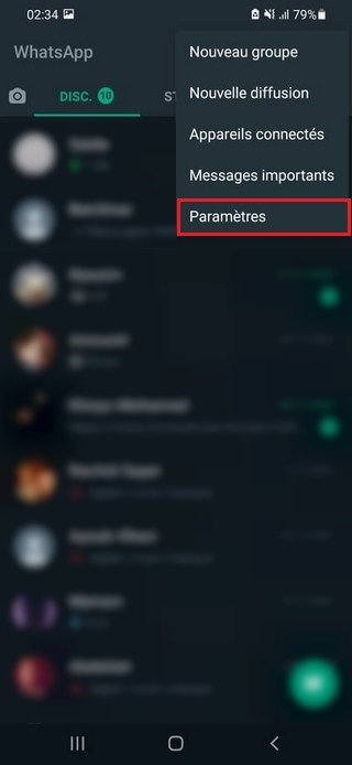 Appuyez sur Paramètres WhatsApp