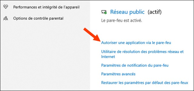 Autoriser une application via le pare-feu