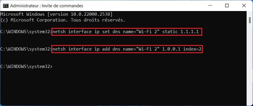 Changer les serveurs DNS avec l'invite de commande