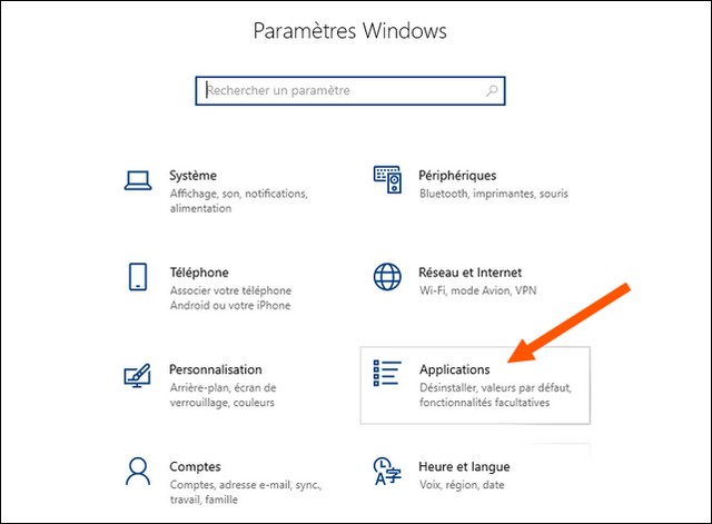 Cliquez sur Applications