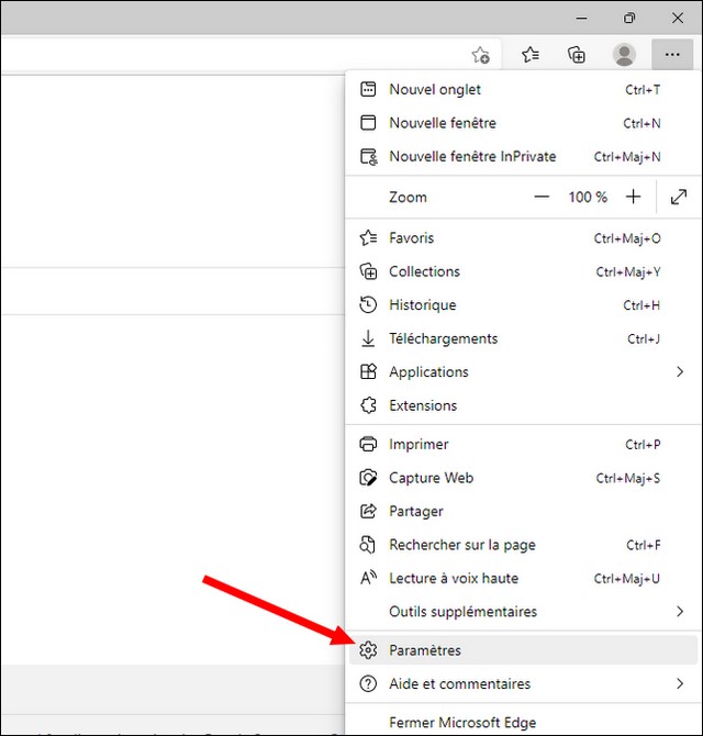 Cliquez sur Paramètres Microsoft Edge