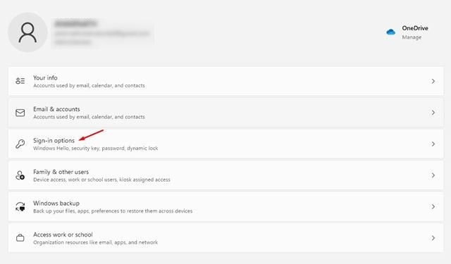 Cliquez sur les options de connexion