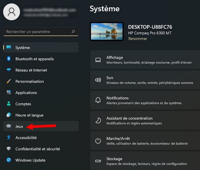 Cliquez sur l'option Jeux