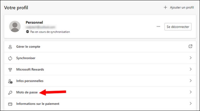 Cliquez sur l'option Mots de passe