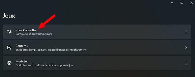 Cliquez sur l'option Xbox Game Bar