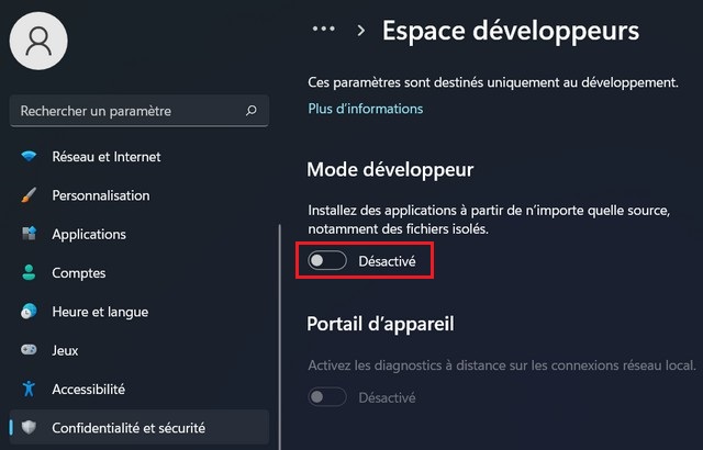 Comment désactiver le mode développeur