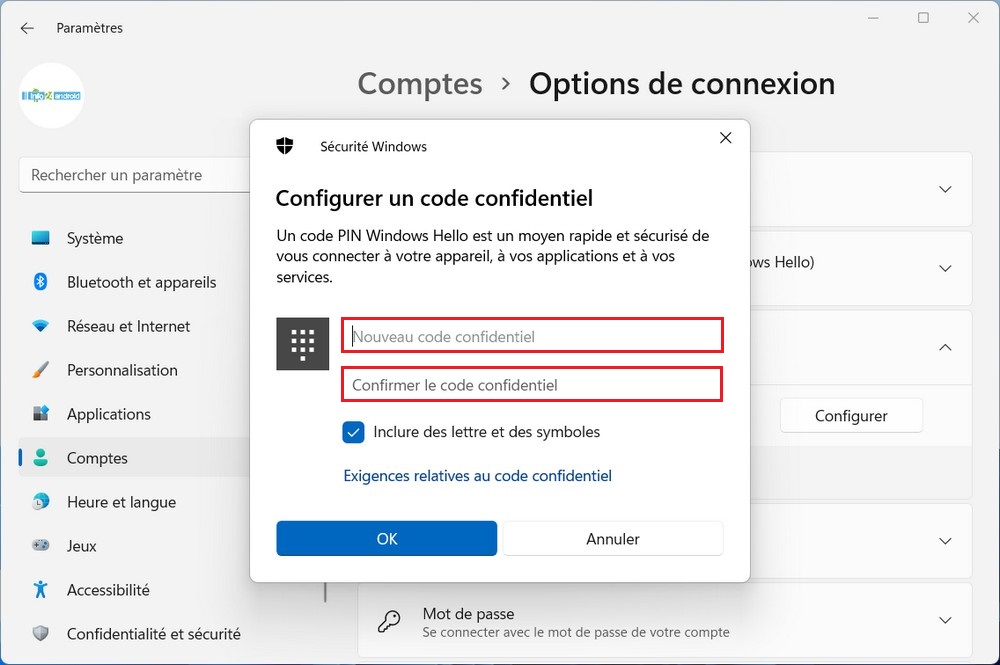 Configurer un code PIN sur Windows 11