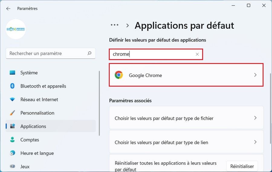 Définir les valeurs par défaut des applications