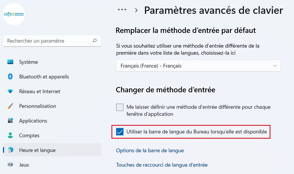 Désactiver la barre de langue dans Windows 11