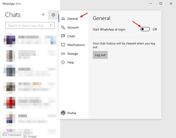Désactivez Démarrer WhatsApp