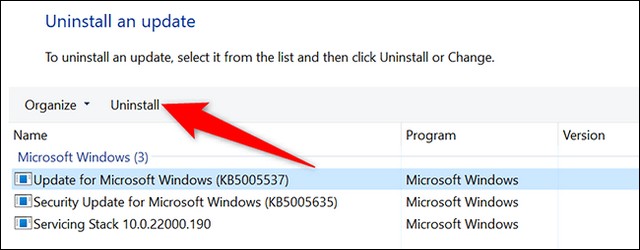 Désinstaller une mise à jour