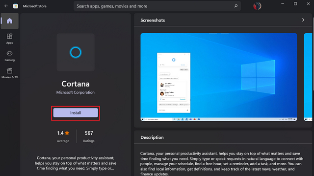 Installer Cortana
