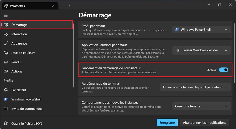 Lancer Windows Terminal au démarrage sur Windows 11