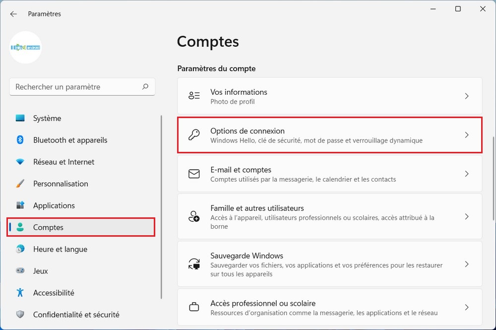 Options de connexion