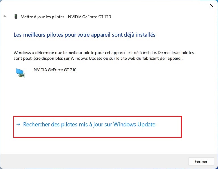 Rechercher des pilotes mis à jour sur Windows Update