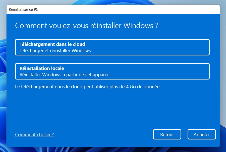 Réinitialiser un PC sous Windows 11