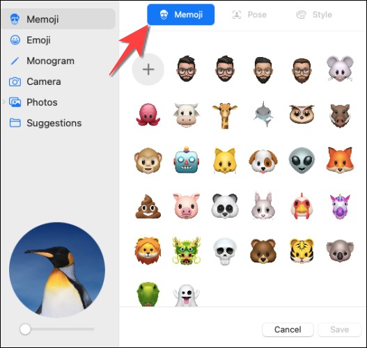 Sélectionnez Mémojis