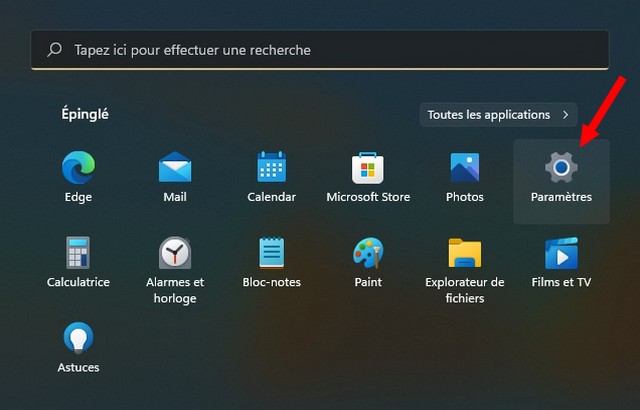 Sélectionnez Paramètres de Windows 11