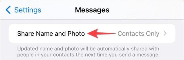 Sélectionnez Partager le nom et la photo