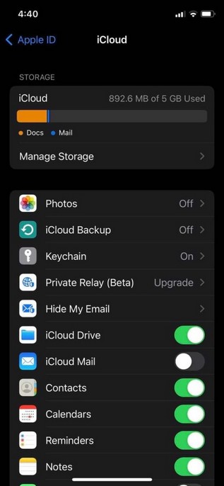 Sélectionnez iCloud