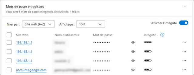 Supprimer les mots de passe enregistrés dans Edge