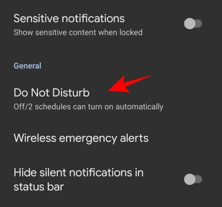 appuyez sur l'option Ne pas déranger
