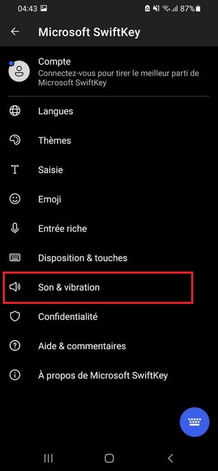 Accédez à la section Son et vibration