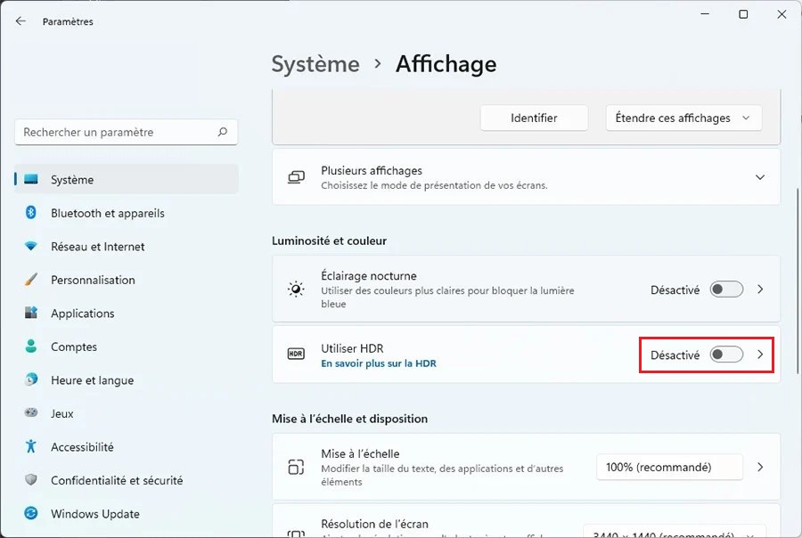 Activer le HDR sur Windows 11