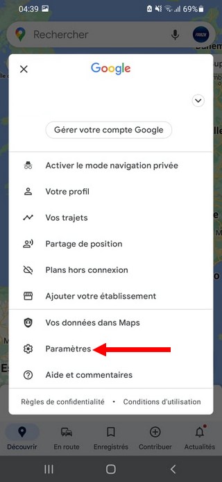 Appuyez sur Paramètres