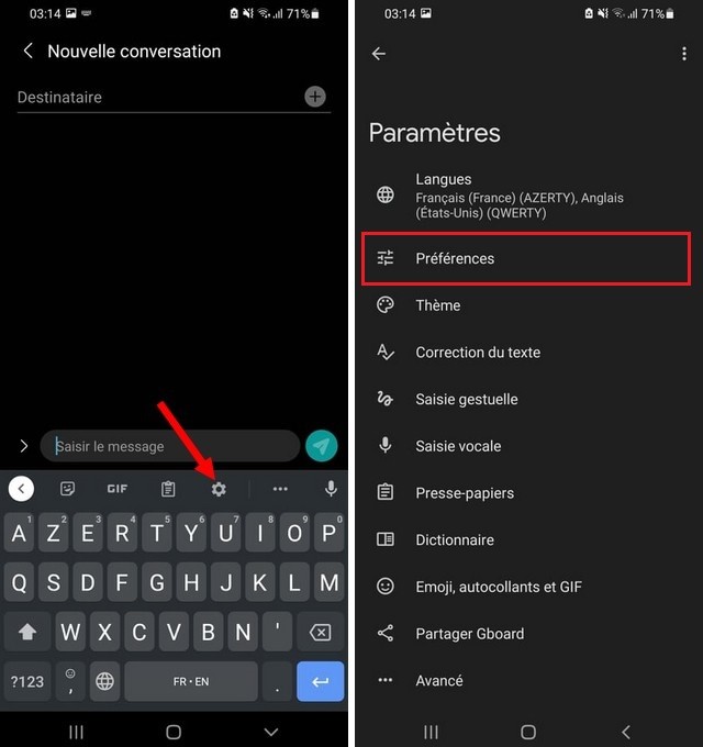 Appuyez sur Préférences