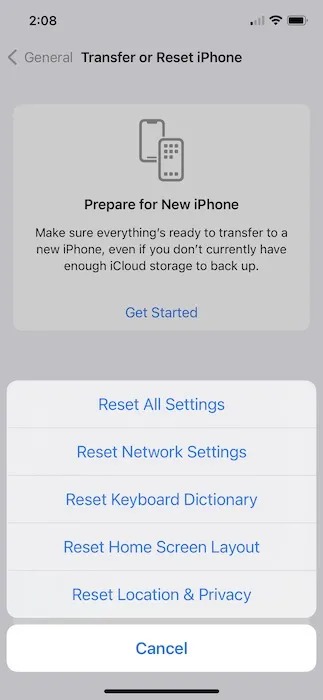 Appuyez sur Réinitialiser les paramètres réseau