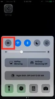 Appuyez sur l'icône Mode avion