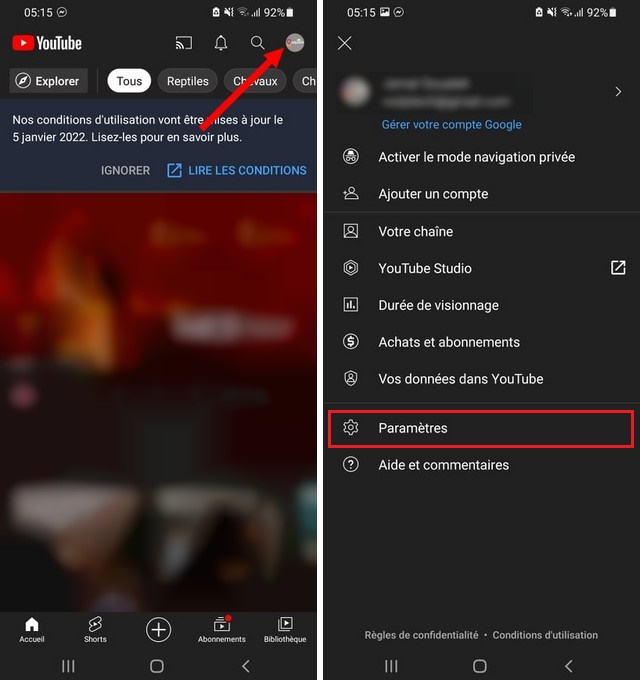 Appuyez sur l'icône de votre profil