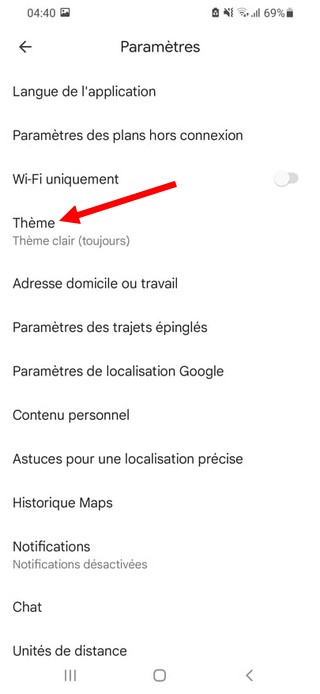 Appuyez sur l'option Thème