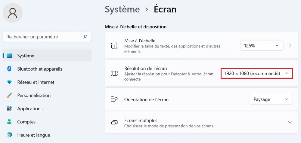 Changer la résolution d'écran