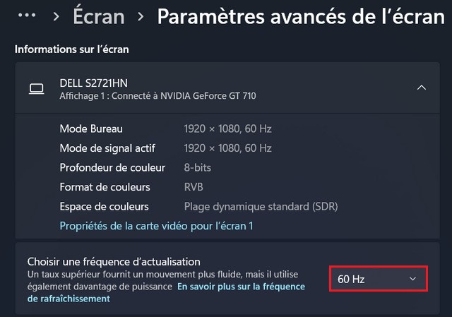 Changer le taux de rafraîchissement