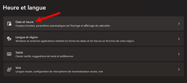 Cliquer sur Date & heure