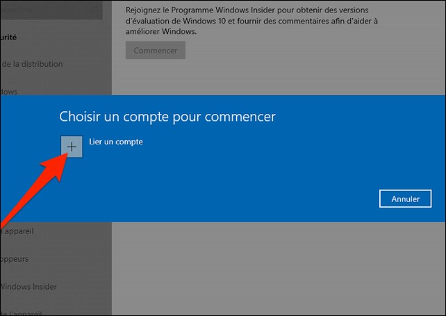 Cliquez sur Lien et compte