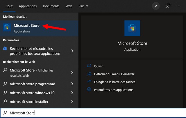 Cliquez sur le Microsoft Store